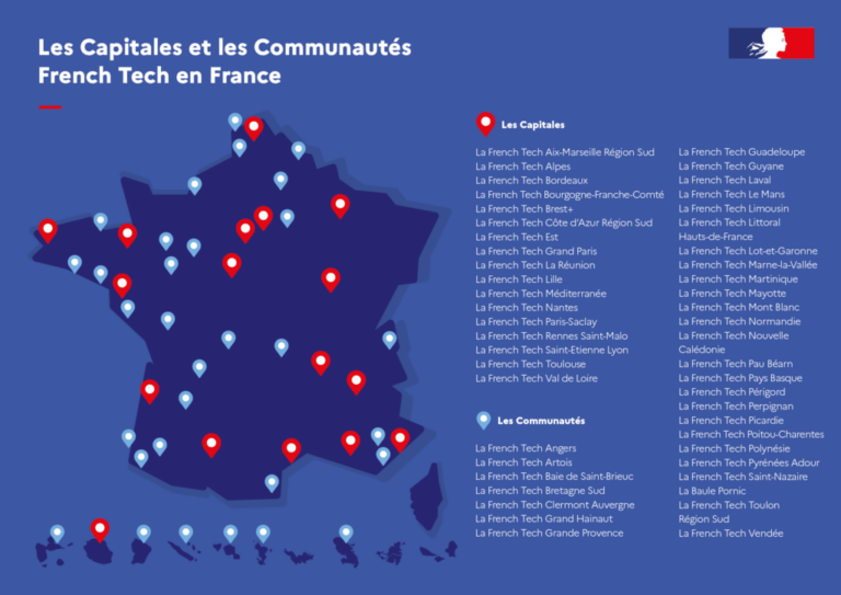 Carte des capitales et communautés French Tech en France